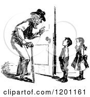 Clipart Of A Vintage Black And White Grandfather And Children Royalty Free Vector Illustration