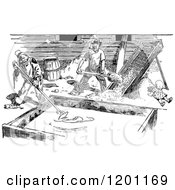 Clipart Of Vintage Black And White Workmen Royalty Free Vector Illustration