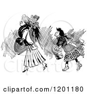 Vintage Black And White Two Ladies Walking