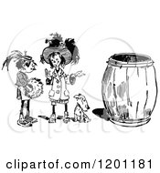 Poster, Art Print Of Vintage Black And White Two Girls And Dog By A Barrel