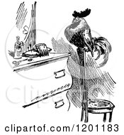 Poster, Art Print Of Vintage Black And White Rooster In Front Of A Vanity