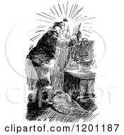 Poster, Art Print Of Vintage Black And White Santa Reading A Letter By Candle Light