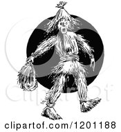 Clipart Of A Vintage Black And White Walking Scarecrow Royalty Free Vector Illustration