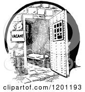 Clipart Of A Vintage Black And White Vacant Prison Cell Royalty Free Vector Illustration