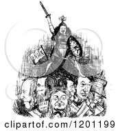Clipart Of A Vintage Black And White Political Giant Killer Royalty Free Vector Illustration