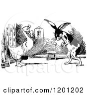 Clipart Of A Vintage Black And White Duck And Rabbit Royalty Free Vector Illustration