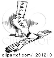 Clipart Of A Vintage Black And White Feminine Boot And Glove Royalty Free Vector Illustration