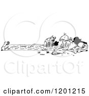 Clipart Of A Vintage Black And White Dog And Girl Writing A Letter To Santa Royalty Free Vector Illustration