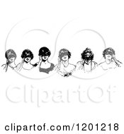 Clipart Of A Vintage Black And White Border Of Masked Women Royalty Free Vector Illustration by Prawny Vintage
