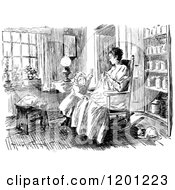 Poster, Art Print Of Vintage Black And White Mother Sewing With Her Daughter In A Room