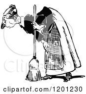 Poster, Art Print Of Vintage Black And White Old Woman Bending Over With A Broom