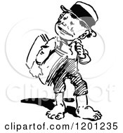 Clipart Of A Vintage Black And White Paper Boy Royalty Free Vector Illustration