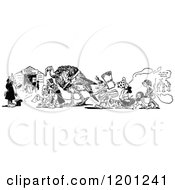 Clipart Of A Vintage Black And White Turkey Being Led To Slaughter Royalty Free Vector Illustration