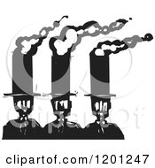 Poster, Art Print Of Business Men With Smokestack Top Hats Black And White Woodcut
