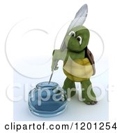 Poster, Art Print Of 3d Tortoise Dipping A Feather Quill In An Ink Well
