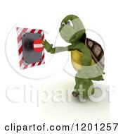 Poster, Art Print Of 3d Tortoise Pushing A Warning Button