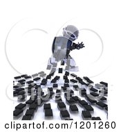 Clipart Of A 3d Blue Android Robot Defending Against Computer Virus Chips Royalty Free CGI Illustration