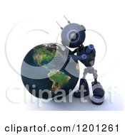 Poster, Art Print Of 3d Blue Android Robot Hugging Earth