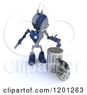 Poster, Art Print Of 3d Blue Android Robot Dropping A Can In A Trash Bin