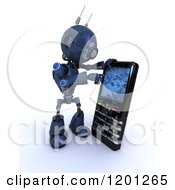 Poster, Art Print Of 3d Blue Android Robot Using A Smart Phone
