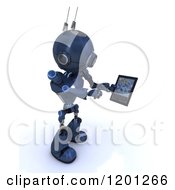 Poster, Art Print Of 3d Blue Android Robot Using A Tablet Computer