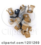 Clipart Of A 3d Blue Android Robot Falling Into Boxes Royalty Free CGI Illustration
