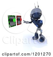 Clipart Of A 3d Blue Android Robot Deciding On Push Buttons Royalty Free CGI Illustration
