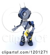 Poster, Art Print Of 3d Blue Android Robot Holding A File