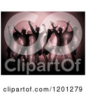 Clipart Of A Crowd Of Silhouetted People Dancing Under A Spotlight Royalty Free Vector Illustration by KJ Pargeter
