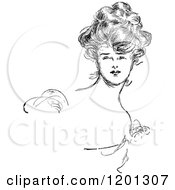 Clipart Of A Vintage Black And White Elegant Lady 2 Royalty Free Vector Illustration