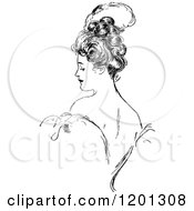 Clipart Of A Vintage Black And White Elegant Lady Royalty Free Vector Illustration