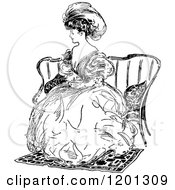 Clipart Of A Vintage Black And White Elegant Lady Sitting Royalty Free Vector Illustration