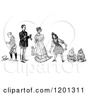 Clipart Of A Vintage Black And White Family Royalty Free Vector Illustration