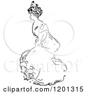 Clipart Of A Vintage Black And White Elegant Lady 4 Royalty Free Vector Illustration