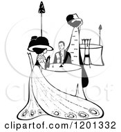 Clipart Of A Vintage Black And White Couple Dining Royalty Free Vector Illustration by Prawny Vintage