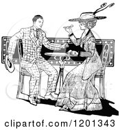 Clipart Of A Vintage Black And White Couple At A Table Royalty Free Vector Illustration