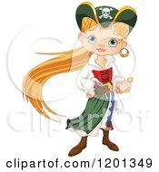 Poster, Art Print Of Pirate Girl With Long Blond Hair Gripping Her Sword
