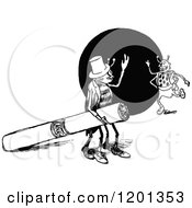 Clipart Of A Vintage Black And White Cigarette And Bugs Royalty Free Vector Illustration