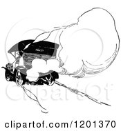 Clipart Of A Vintage Black And White Rear View Of A Car Royalty Free Vector Illustration