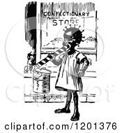 Poster, Art Print Of Vintage Black And White Black Girl Eating Candy By A Shop