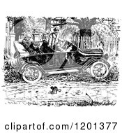 Poster, Art Print Of Vintage Black And White Driver Swerving For A Frisky Cat In The Road