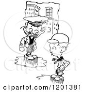 Clipart Of Vintage Black And White Boys Playing In Puddles In The City Royalty Free Vector Illustration by Prawny Vintage