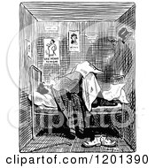 Poster, Art Print Of Vintage Black And White Man Sleeping In A Messy Bed
