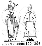 Clipart Of Vintage Black And White Angular Ladies Royalty Free Vector Illustration