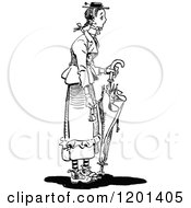 Clipart Of A Vintage Black And White Brolly Lady Royalty Free Vector Illustration