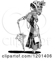 Poster, Art Print Of Vintage Black And White Brolly Lady 2