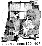 Poster, Art Print Of Vintage Black And White Boy And Girl Discussing A Book In A Living Room