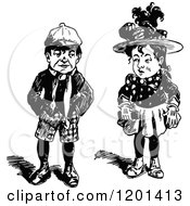 Clipart Of A Vintage Black And White Boy And Girl Royalty Free Vector Illustration