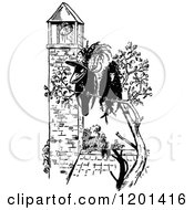 Vintage Black And White Crow Couple By A Bell Tower