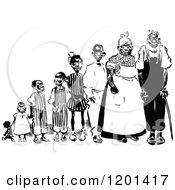 Clipart Of A Vintage Black And White Posing Black Family Royalty Free Vector Illustration